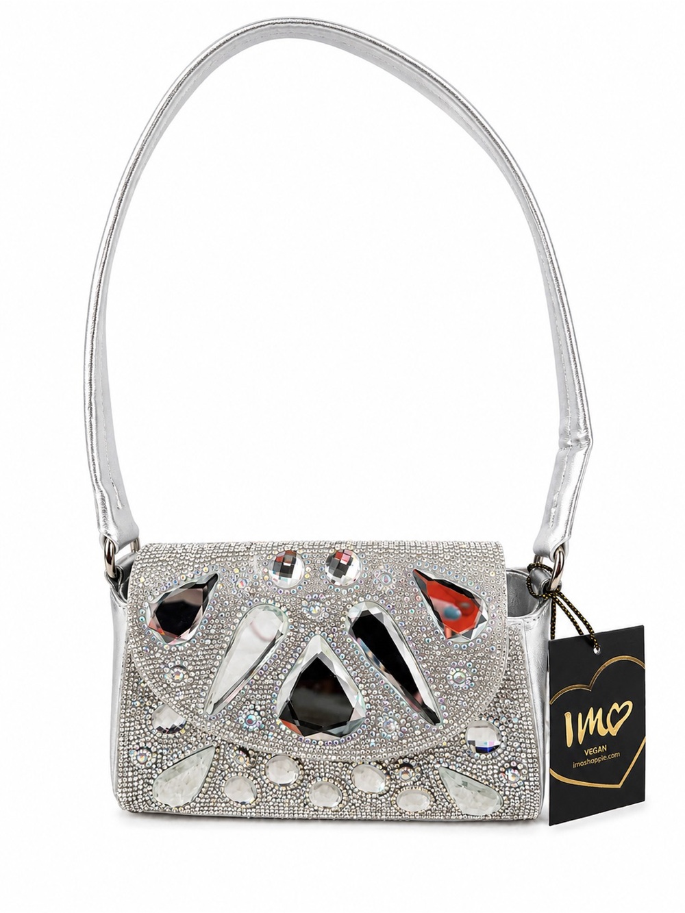IMC Silver Jeweled Evening Clutch with Crystal Embellishments